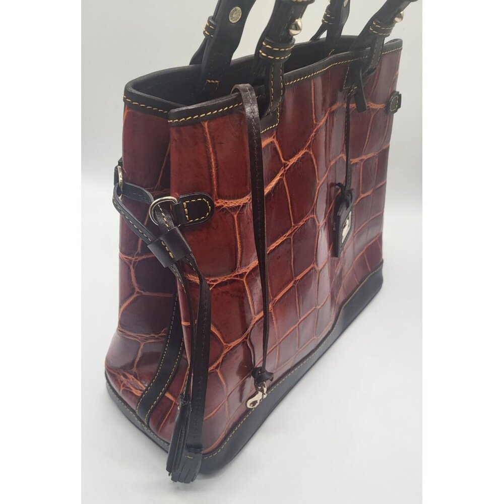 Dooney & Bourke Croco Embossed Leather Double Strap Tassel Bag Cognac - Picture 14 of 15